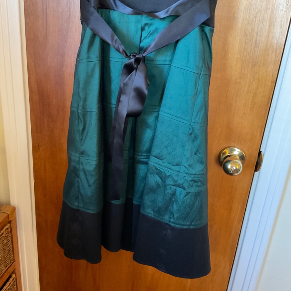OC by Oleg Cassini Dark Green Black Spaghetti Strap Dress Sz 4 Lined Sequined - Picture 6 of 16